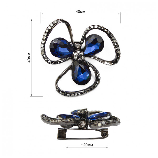 Брошь на булавке, цвет оксид+гематит+синий